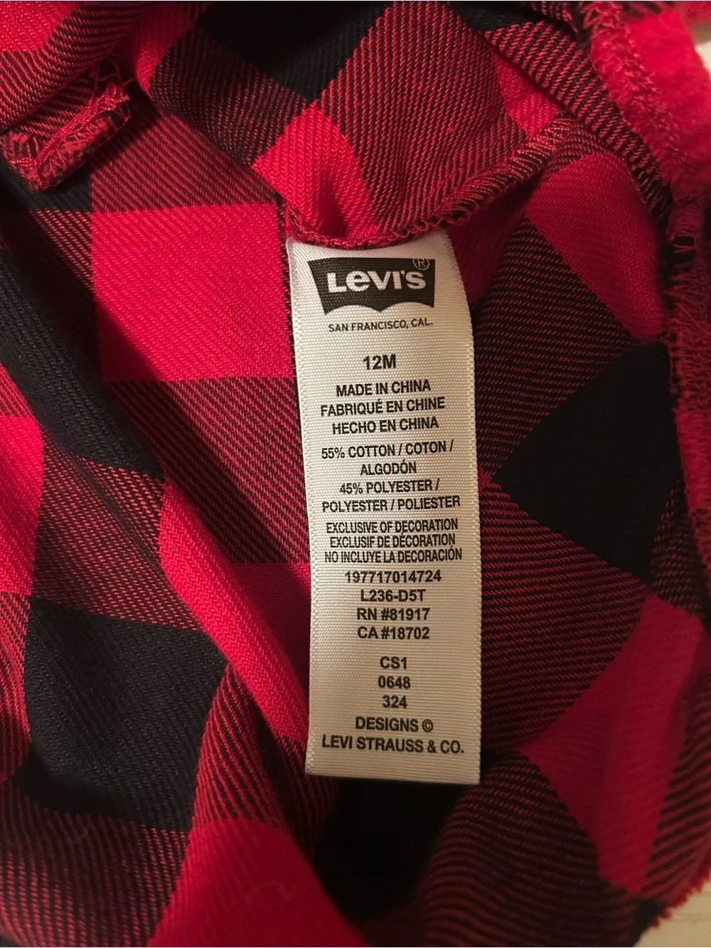 Levi's Red and Black Buffalo Plaid Baby Button-Up